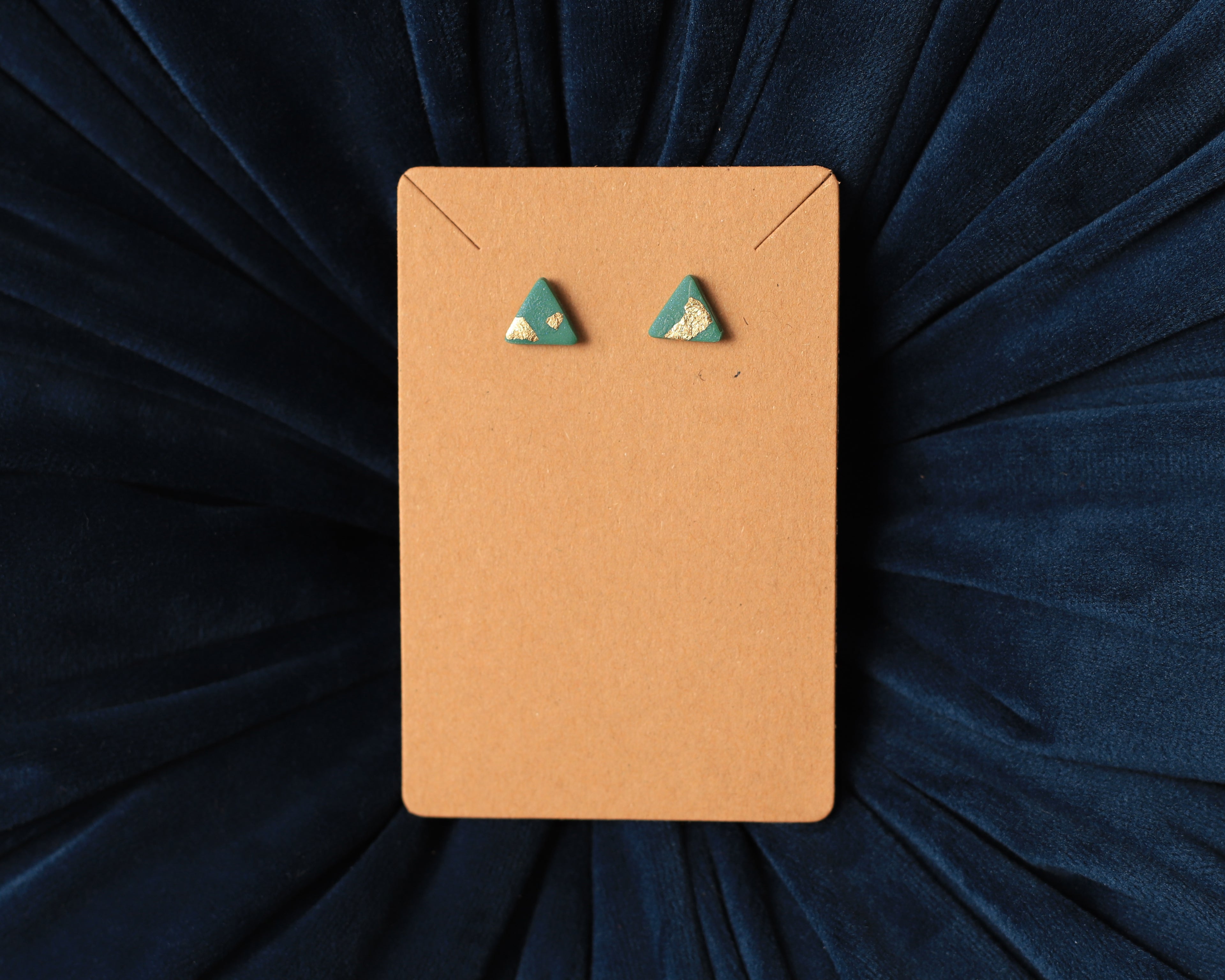 Sage Triangle Studs with Gold Leaf