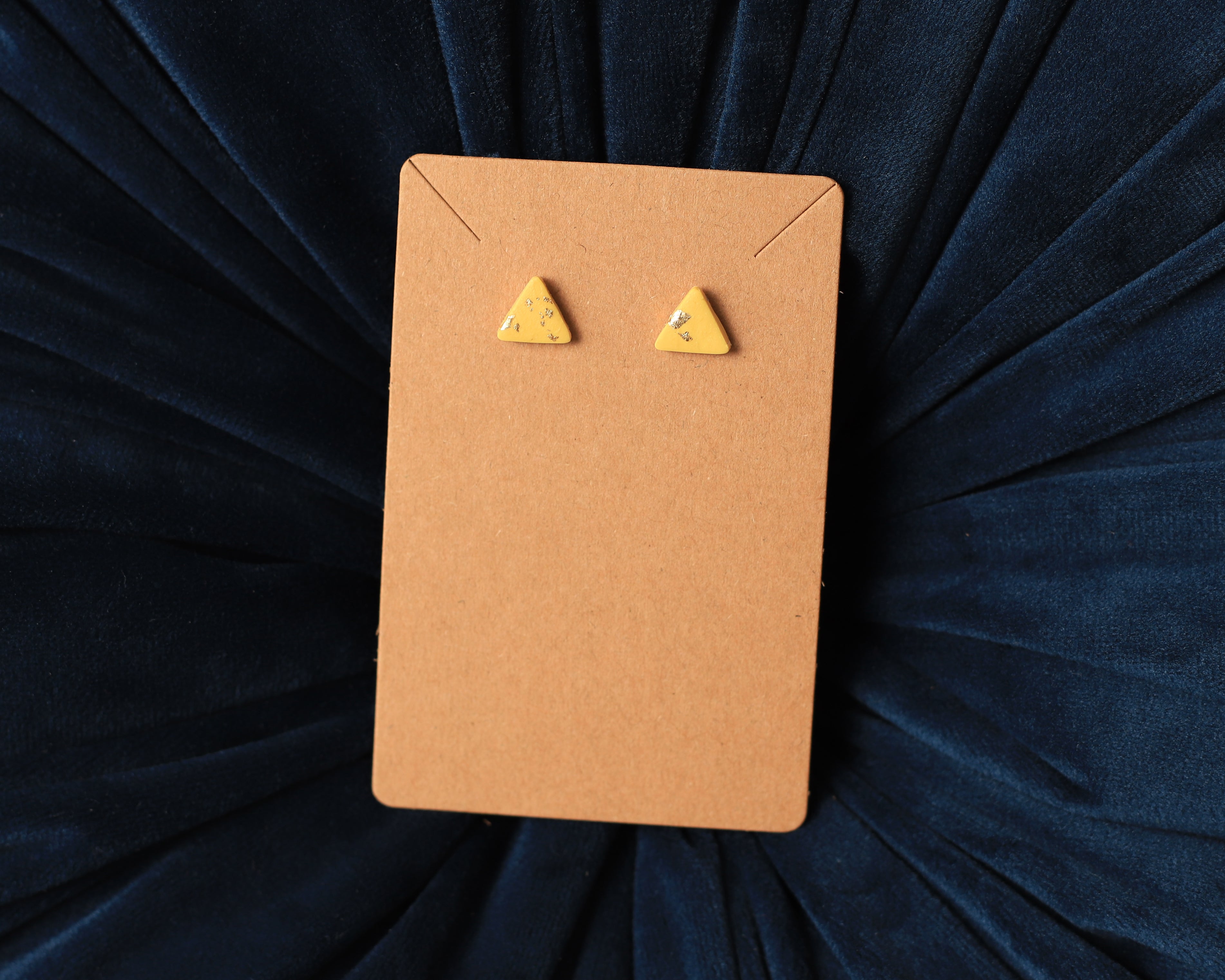Mustard Triangle Studs with Gold Leaf