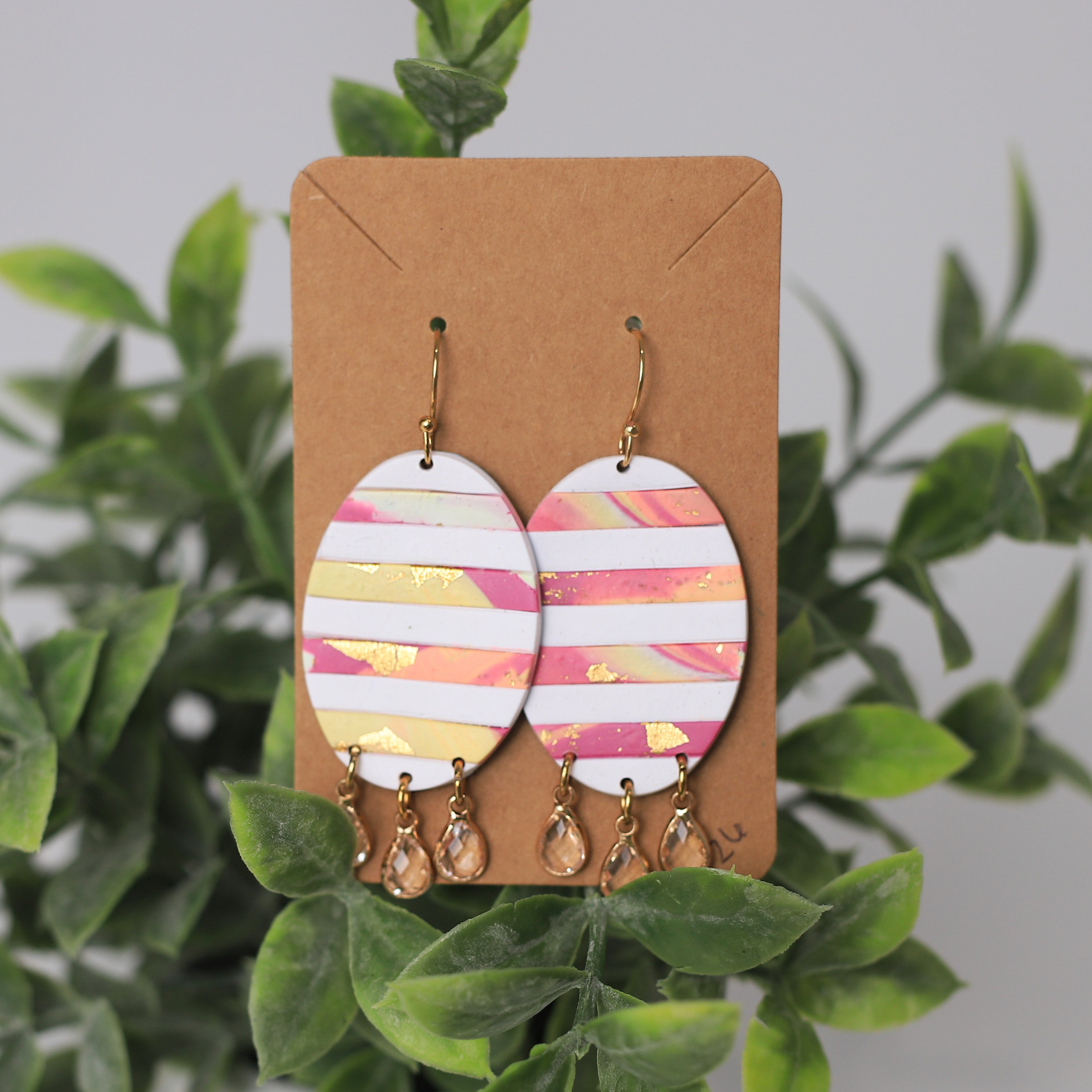 White and Pink Stripes with Crystal Details