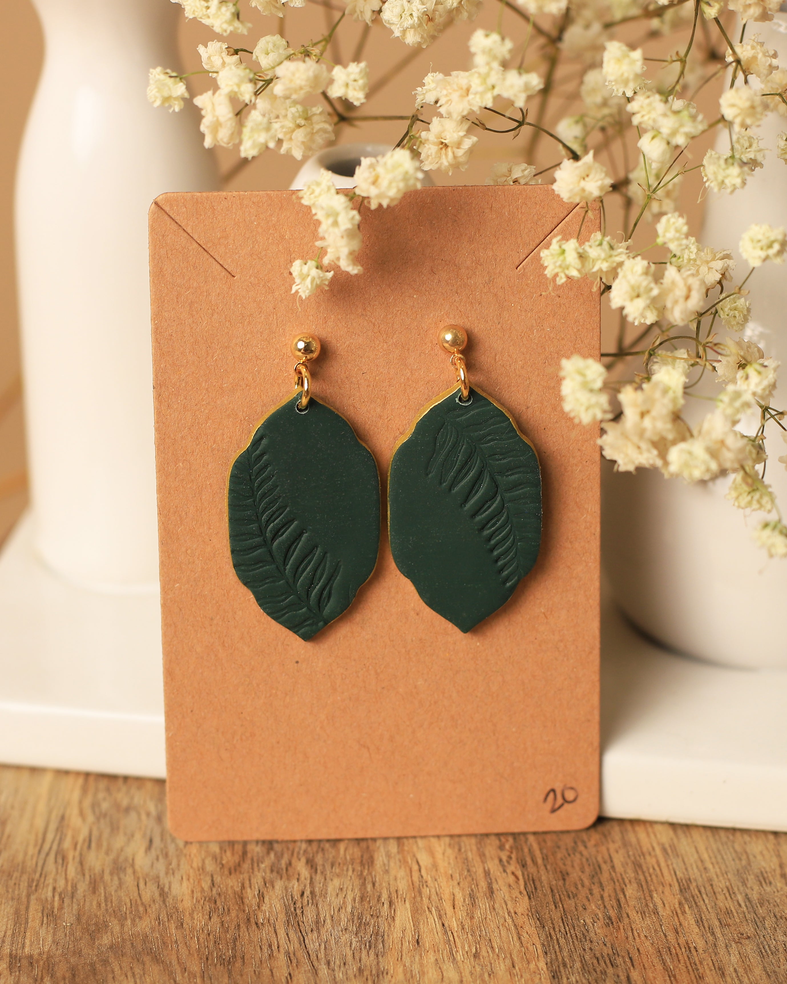 Deep Green Floral Earrings